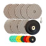 HIGHDRIL Dry Diamond Polishing Pad - 8PCS (#50x3/#100x2/#200/#400/#800) 125MM with Rubber Backing Pads+ M14 Adapter for Granite Stone Marble Floor Polish Pad Kit for Drill, Grinder, Polisher