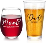 Futtumy New Parents Gift, Mom & Dad Est 2024 Stemless Wine Glass Set for New Parents Parents to Be Mom Dad, New Parents Gifts for Couples, Ideal Gift for Christmas Mother's Day Father's Day