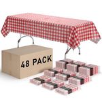 Picnic Table Cover - 48 Pack Premium Rectangle Plastic Tablecloth - Red & White Checkered BBQ Plastic Table Cover - Gingham Checkerboard Disposable Plastic Tablecloth 54" x 108" Rectangle -Exquisite