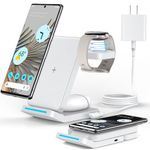 Houflody 3 in 1 Foldable Wireless Charging Station for Google Pixel Watch 1, Pixel Buds Pro/2 and Pixel 9 Pro/9 Pro XL/9/8a/8 Pro/8/7 Pro/7a/7/6/Pro (Not for Pixel 9 Pro Fold), with QC Adapter, White
