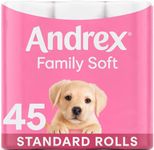 Andrex Family Soft Toilet Tissue 45 Toilet Rolls (Previously Andrex Gentle Clean Toilet Paper), Gentle on your Family’s skin– Bulk Pack of 45 Toilet Rolls, Packaging May Vary