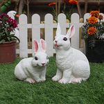 Wonderland Set of 2 : Resin Cute Standing and Sitting Rabbit Statue |Medium| | Garden Decor, Home Decor, Baloncy Decoration, gardden Statue | White Color | Can be Put Outside