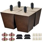 Txcucc Sofa Legs Square Bed Feet 3 inch Wood Replacement Leg for Furniture Set of 4, Dark Brown
