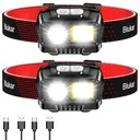 Blukar LED Headlamp Rechargeable,2000L High Lumen Super Bright Dimmable Headlight Flashlight with Motion Sensor- 8 Modes,Spotlight&Floodlight,IPX5 Waterproof for Camping,Hiking,Running,Fishing -2 Pack