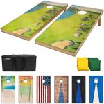 GoSports 4 ft x 2 ft Regulation Size Premium Wood Cornhole Set - Vintage Wood Designs - Golf Course