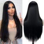 Hot Hairs Black Hair Wig Front Bangs for Women Full Head 26-Inch-Long Synthetic Straight Hair Wig Extensions – Free 2 Wig Caps, 1 Carry Pouch