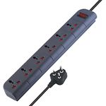 MX Spike Guard Surge Protector (2 pin - 3 pin Plug Socket) 6 Outlet Power Strip with Master Switch, Heavy Duty Power Cord | Extension Cord 1.5 mtr & Child Saftey Shutter Extension Board (3375_1.5m)