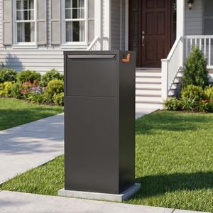 Merapi Large Anti-Theft Package Delivery Box for Outside 43.3” * 18.3” * 14.0” Lockable Parcel Drop Box No Assembly Required Weatherproof Steel Storage for Porch Curbside House – Black