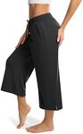 Maxbee Capri Pants for Women Drawstring Wide Leg Yoga Pants Elastic Waist Lounge Pants Loose Sweatpants Black