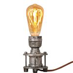 retro home Vintage Industrial Table Lamp Steampunk Holder - Retro Small Desk Lamp Base with Plug in Cord - Bedside Night Light Decoration for Living Room Bedroom Loft (Metal Silver, no E26 Bulbs)