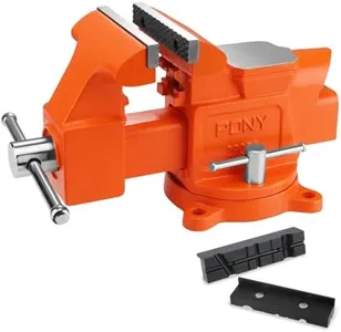 PONY Heavy Duty Bench Vise, 5-inch Jaw Width 4-inch Jaw Opening, Swivel Base with Anvil, Utility Combination Pipe Home Vise for Woodworking, One-Pair Vise Jaw Pad Included