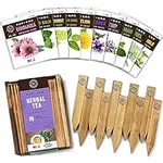 Herb Garden Seeds for Planting - 10 Medicinal Herbs Seed Packets Non GMO, Wood Gift Box, Plant Markers - Herbal Tea Gifts for Tea Lovers, Herb Growing Kit Indoor Garden Starter Kit