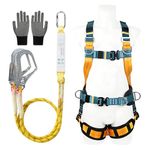 Safety Harness Kits with Lanyard, Full Body Safety Fall Arrest Protection Harness, Adjustable Climbing Harness with 2 Hook and 2m Lanyards, Load-Bearing 330lb, Buckle Design, for Rescue, Aerial Work