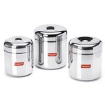 Sumeet Stainless Steel Vertical Utility Canisters/Ubha Dabba/Storage Containers Set Of 3Pc (950Ml,1150Ml,1600Ml), Black