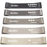 Gritin Resistance Bands, Set of 5 Skin-Friendly Resistance Fitness Exercise Loop Bands with 5 Different Strength Levels - Travel Carrying Case Included - Ideal for Home, Gym, Yoga, Training