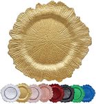 DaCakeWS Gold Reef Charger Plates 10PCS 13inch Plastic Floral Charger Plates Wedding for Dinner,Wedding,Party,Event,Decoration(Reef Gold10)