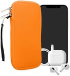 kwmobile Neoprene Phone Pouch Size XXL - 7" - Universal Cell Sleeve Mobile Bag with Zipper, Wrist Strap - Neon Orange