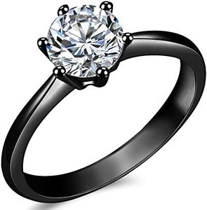 1.0 Carat Classical Stainless Steel Solitaire Engagement Ring (Black, 7)