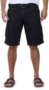RAW X Mens Belted Cargo Shorts, Relaxed Fit Casual Knee Length Cargo Shorts for Men, Black, 30