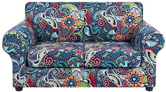 hyha Couch Cover, Loveseat/Sofa Covers, Stretch, Printed, 3 Pieces, Sofa Slipcovers, for 2 Separate Cushion Couch Sofa, Washable Furniture Protector for Dogs (Loveseat, Paisley Floral)