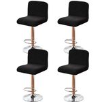 Velvet Stretch Bar Stool Covers, Removable Pub Chair Slipcover With Backs Square Washable Bar Chair Covers For Dining Room Cafe-black-Set of 4