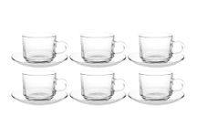 MARTVIA Premium Classic Glass Tea & Coffee Cup and Saucer - 220 ML for Transparent Espresso Cappuccino Cups and Saucer Set for Coffee, Green, Herbal, Lemon Tea More, (Hazel Set, 6 Cup and 6 Saucer)