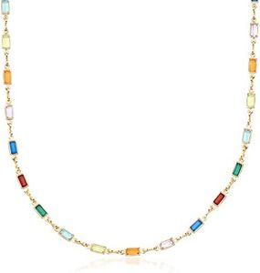 Barzel 18K Gold Plated Multi Stone Crystal Baguette Necklace for Women - Made In Brazil