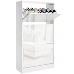 Blisswood High Gloss 3 Drawer Shoe Cabinet Cupboard, Shoe Storage Organiser Freestanding 3 Tier Wooden Shoe Rack Cabinet Modern Footwear Stand For Hallway, Living Room Furniture (White)