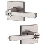 Baldwin Spyglass, Entry Door Handle Reversible Lever with Keyed Lock Featuring SmartKey Re-Key Technology and Microban Protection, in Satin Nickel