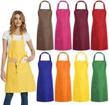 DUSKCOVE 8 PCS Plain Bib Aprons Bulk - Mixed Color Commercial Apron with 2 Pockets for Kitchen Cooking Restaurant BBQ Painting Crafting