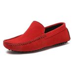 LOUIS STITCH Men's Loafers Casual Shoes | Italian Suede Leather Moccasins | Slip-On for Business, Formal, Parties, Everyday Wear | Solid Ferrari Red | UK Size 6 (LSITSUP-)