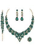 chaoyite 4 Pcs/Set Austrian Crystal Necklace Earrings Bracelet Ring Set Bridal Jewellery Sets for Brides Bridesmaids Wedding Prom Costume Accessories for Women (green)