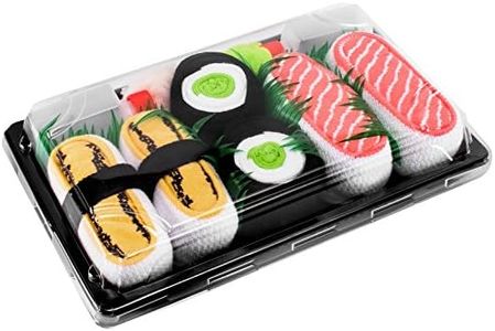 Rainbow Socks - Men's Women's - Sushi Socks Box Tamago Cucumber Salmon - 3 Pairs S
