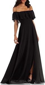 Ever-Pretty Women's Off The Shoulder Bridesmaid Dresses Side Split Beach Maxi Formal Dress Black US16