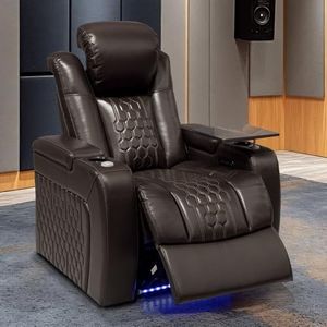 NMXUXMN Home Theater Seating, Living Room, Heat & Massage, Powered Headrest, Powered Lumbar, Italian Leather, Powered Recline, Single Recliner, Coffee Color