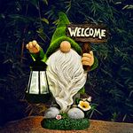 ASAWASA Gnomes Decorations for Yard with Solar LED Light, 10.8" Large Outdoor Funny Garden Lawn Gnome Decor with Welcome Sign