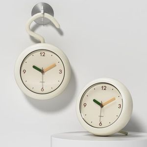 mooas Marshmellow Silent Waterproof Bathroom Clock, Shower Clock, Kitchen Clock, Silent Non-Ticking Battery Operated with Stand, Hook, Suction, Bathroom Wall Clock Small Analog Clock (Ivory)