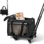 YUDODO 25lbs Large Cat Carrier with Wheels Lightproof Airline Approved Dog Carrier for Small Dog Rolling Pet Carrier with Two Pockets Travel Groomers Vet Visits(Black)