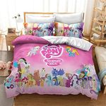 Fgolphd Pony Bed Linen Sets with Pillowcase, Children's Bed Linen Microfibre 3D Digital Print with Chain Zip (9, Single 135 x 200 cm)