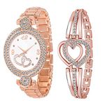 GOLDENIZE FASHION New Rose Gold Heart Diamond Dial Analogue Watch with Fabulous Bracelet Combo for Girl's & Women's Watches