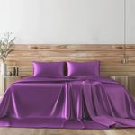 Candoury Satin Sheets Queen Bed Set 4 Pcs, Soft and Durable Pillowcase, Flat Sheet and Fitted Sheet, Hotel Luxury Silky Satin Sheets Set(Queen, Purple)