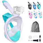 Wsobue Snorkel Mask,Full Face Diving Mask for Adults and Youth Action Camera Compatible Mask Anti-Fog Easy Draining Snorkeling Set (White Green S/M)