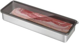 YUMMYMAKER Bacon Container for Refrigerator, 304 Stainless Steel Bacon Refrigerator Keeper Storage Container with Lids, Food Storage Containers for Vegetables, Meat and Cheese