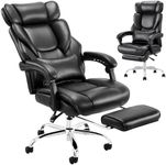 Office Chair with Footrest-Ergonomic Computer Chair with Extra Lumbar Support Pillow, High Back Executive Desk Chair Thick Bonded Leather, Large Home Office Work Chair with Wide Seat for Comfort-Black