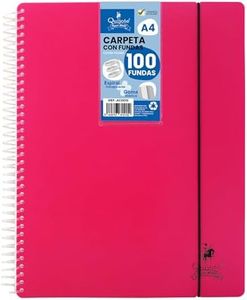 Starplast Carpeta Con Fundas Espiral Flexible - Organizadores, 100 fundas, Fundas Transparentes Lisas, A4, Tapa Plástico Resistente, Uso Escolar, Personal o de Oficina - Color Magenta.