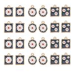 Airssory 15 Pcs 3-Shapes Black & Whited Alloy Enamel Charms Round and Square with White Daisy Flower LightGold Plated Small Pendants for Jewelry Making - 18x14mm