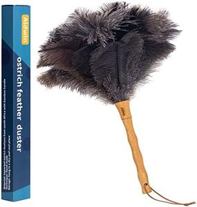 Aldwin Ostrich Feather Duster, 16 inch Ostrich Feather Duster with Wood Handle Reusable, Fluffy Natural Genuine Handheld Feather Duster for Cleaning Supplies, Home, Car, Office