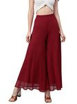 RATAN Women’s Georgette Flared Freesize Relaxed Fit Sharara Palazzo Pant with Lining (Maroon_OneSize)