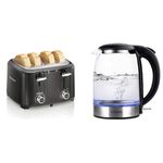 Hamilton Beach 24217 Hamilton Beach 4 Slice Toaster, Black & COSORI Electric Kettle 1.7L, 1500W Wide Opening Glass Tea Kettle & Hot Water Boiler, Stainless Steel