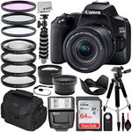 Canon EOS 250D DSLR Camera with 18-55mm is STM Lens & Deluxe Accessory Bundle – Includes: SanDisk Ultra 64GB SDXC Memory Card + Wide Angle & Telephoto Lens Attachments + Slave Flash + More